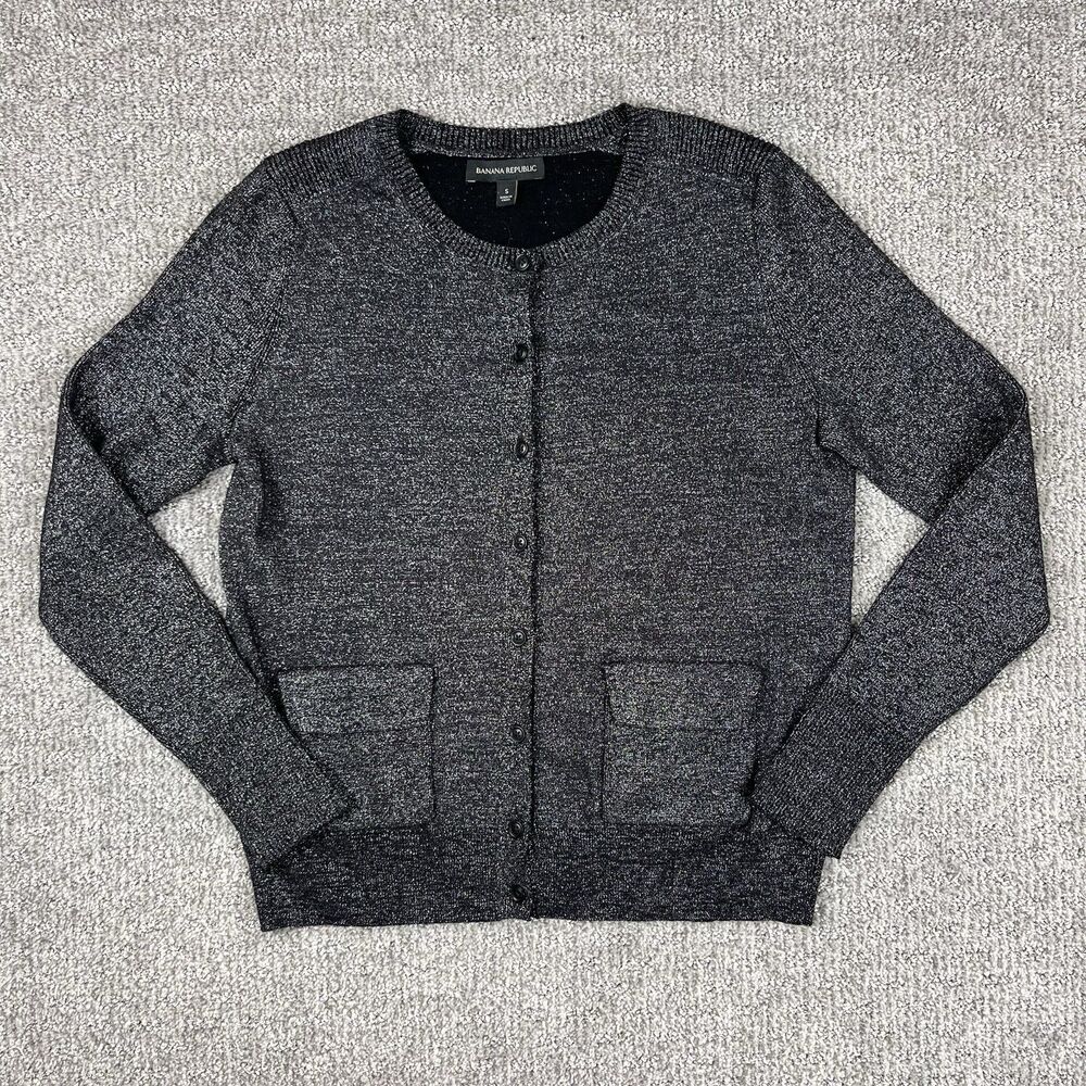 Banana Republic Sweater Womens Small Metallic Sparkle Cardigan Holiday Black